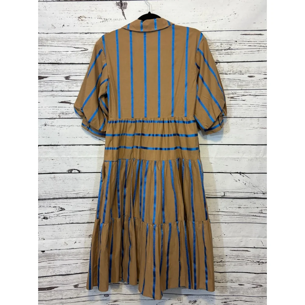 English Factory Tan and Blue Striped Midi Dress - Picture 8 of 9